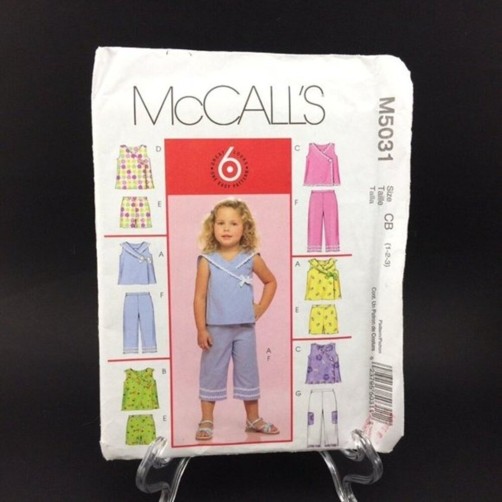 McCalls 5031 Pattern Toddler Child Tops Shorts Capri Pants Sz 1 2 3 Summer Uncut